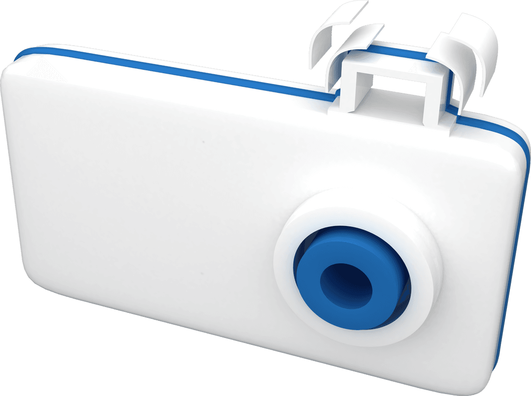 Digital Recording Camera Icon with White and Blue Details on Transparent Background