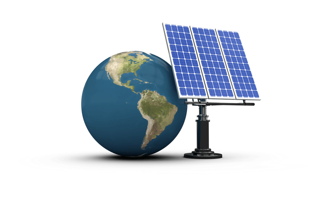Transparent Digital Solar Panel Globe Illustration for Ecological Concepts