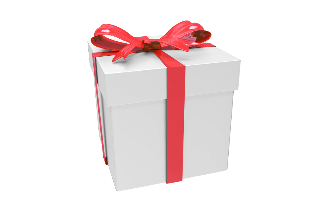 Gift Box with Red Ribbon on Transparent Background