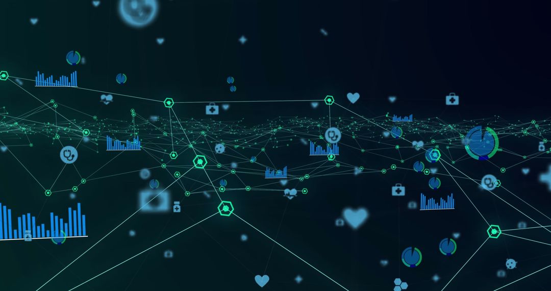 Futuristic Digital Network of Glowing Data Icons