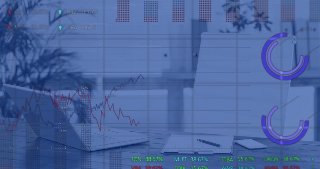 Digital Overlay of Financial Data in Modern Office Atmosphere