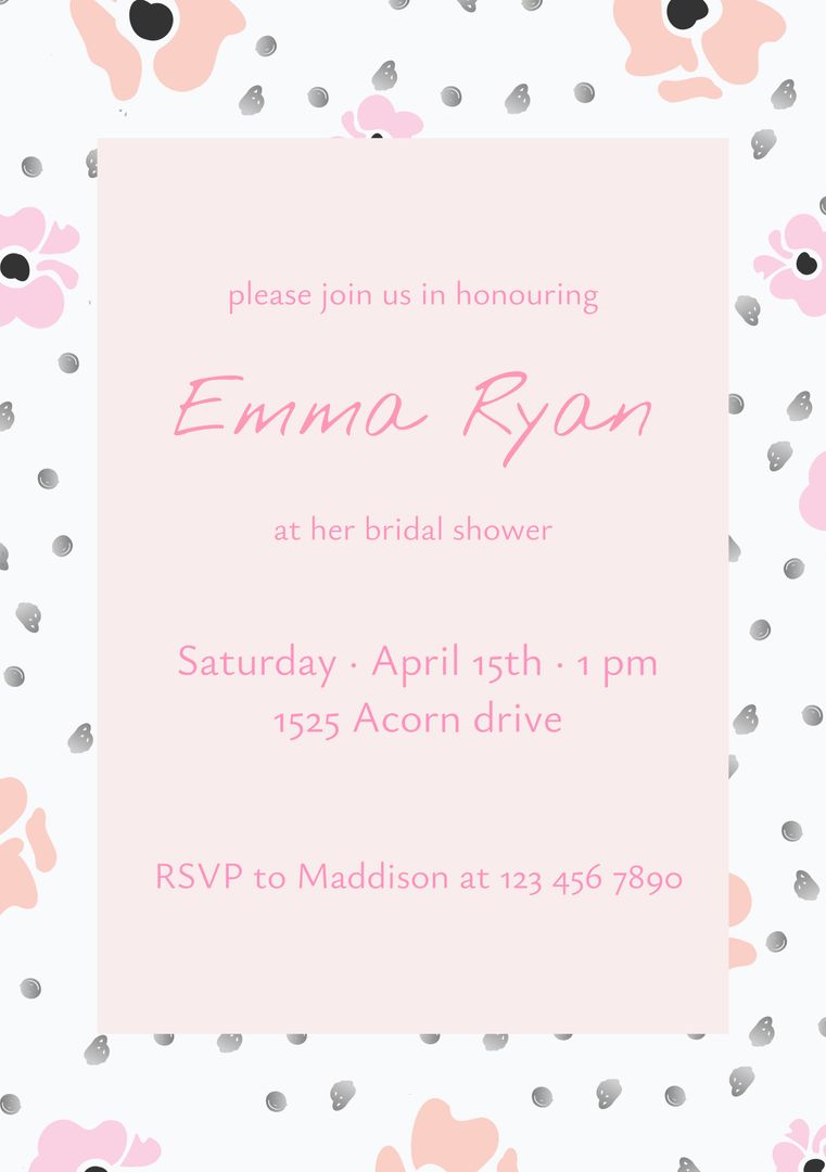Floral Pink and Polka Dot Bridal Shower Invitation - Download Free Stock Templates Pikwizard.com