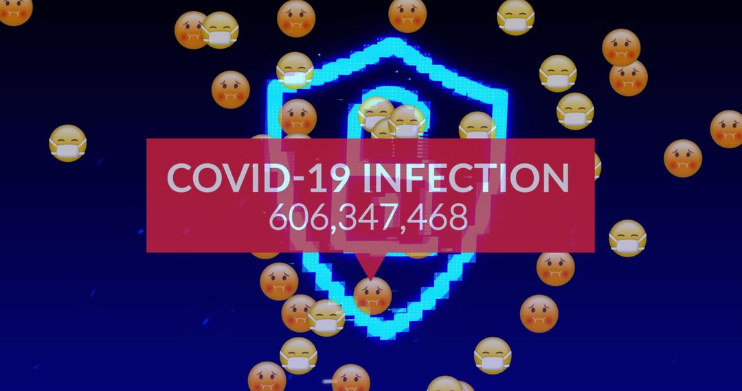 Digital Graphic Depicting COVID-19 Infections with Emojis and Lock