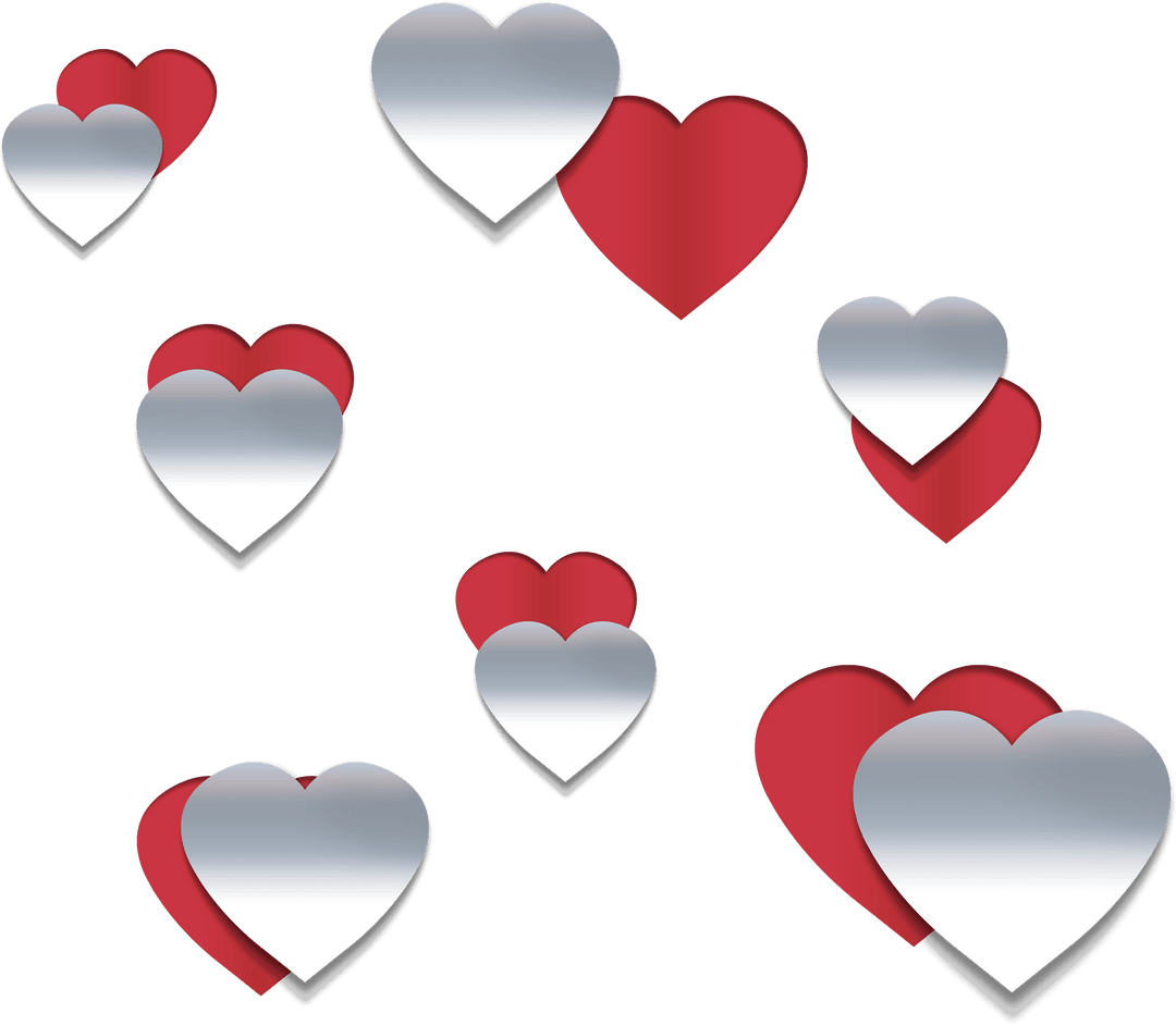 Charming Red and Silver Hearts on Transparent Background Design