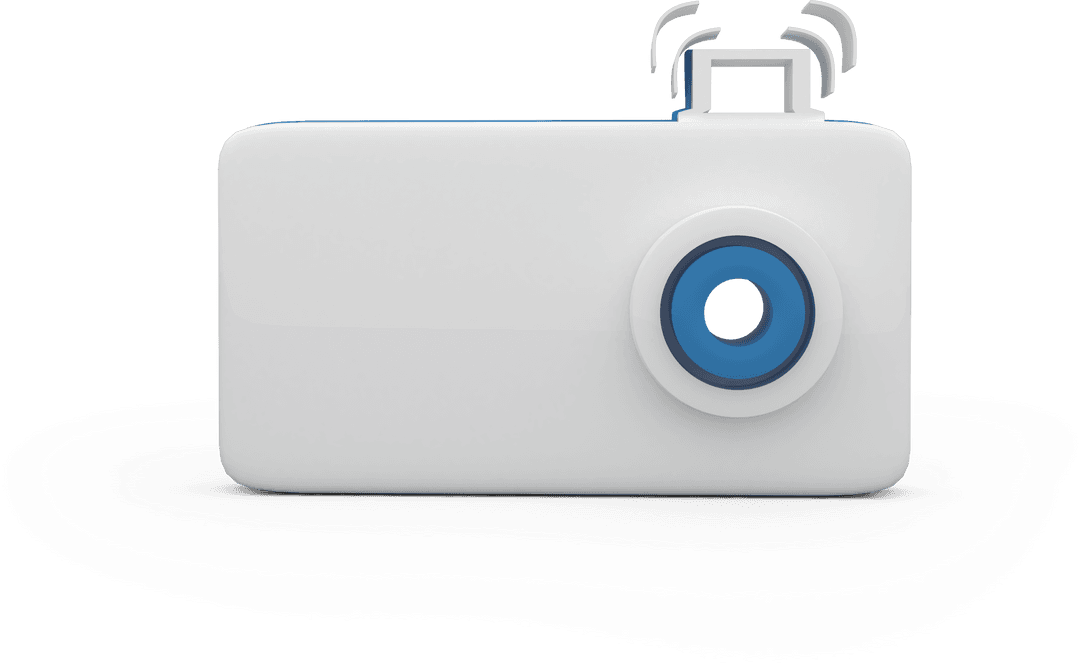 White Camera Mockup with Flash on Transparent Background