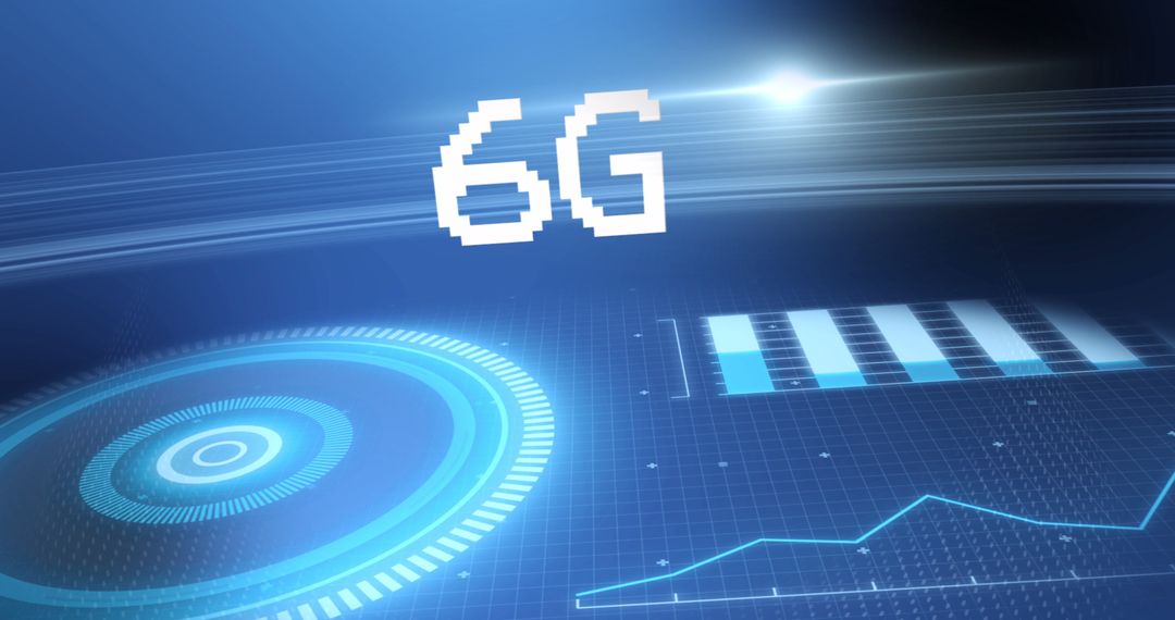 Futuristic 6G Technology Concept with Digital Grid and Data Visualization