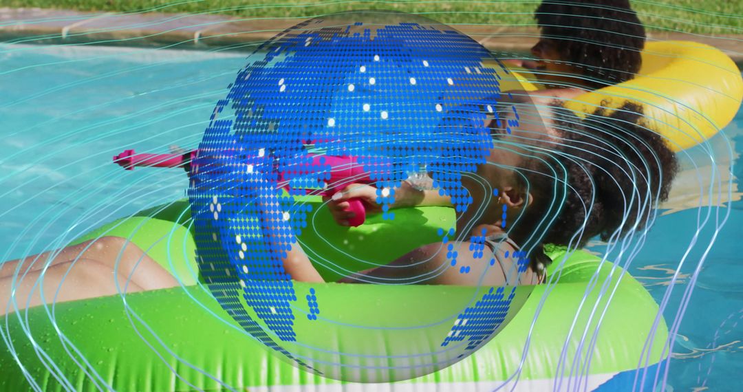 Friends Relaxing in Pool Rings with Water Gun Fun