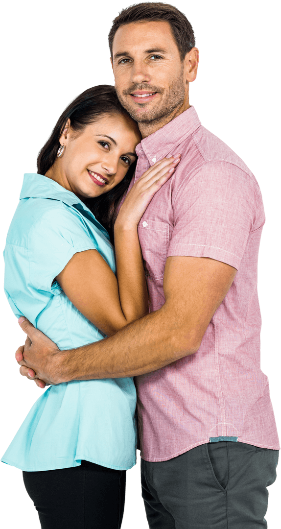 Transparent Romantic Couple Embracing and Smiling