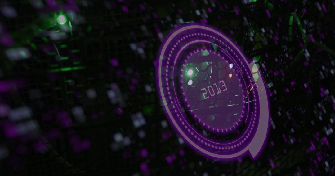 Futuristic Digital Data Interface with Purple Holographic Display