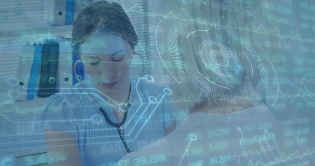 Futuristic Interface with Doctor Analyzing Digital Financial Data