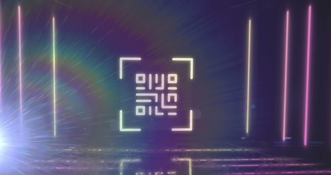 Digital QR Code with Neon Trails and Light Effects