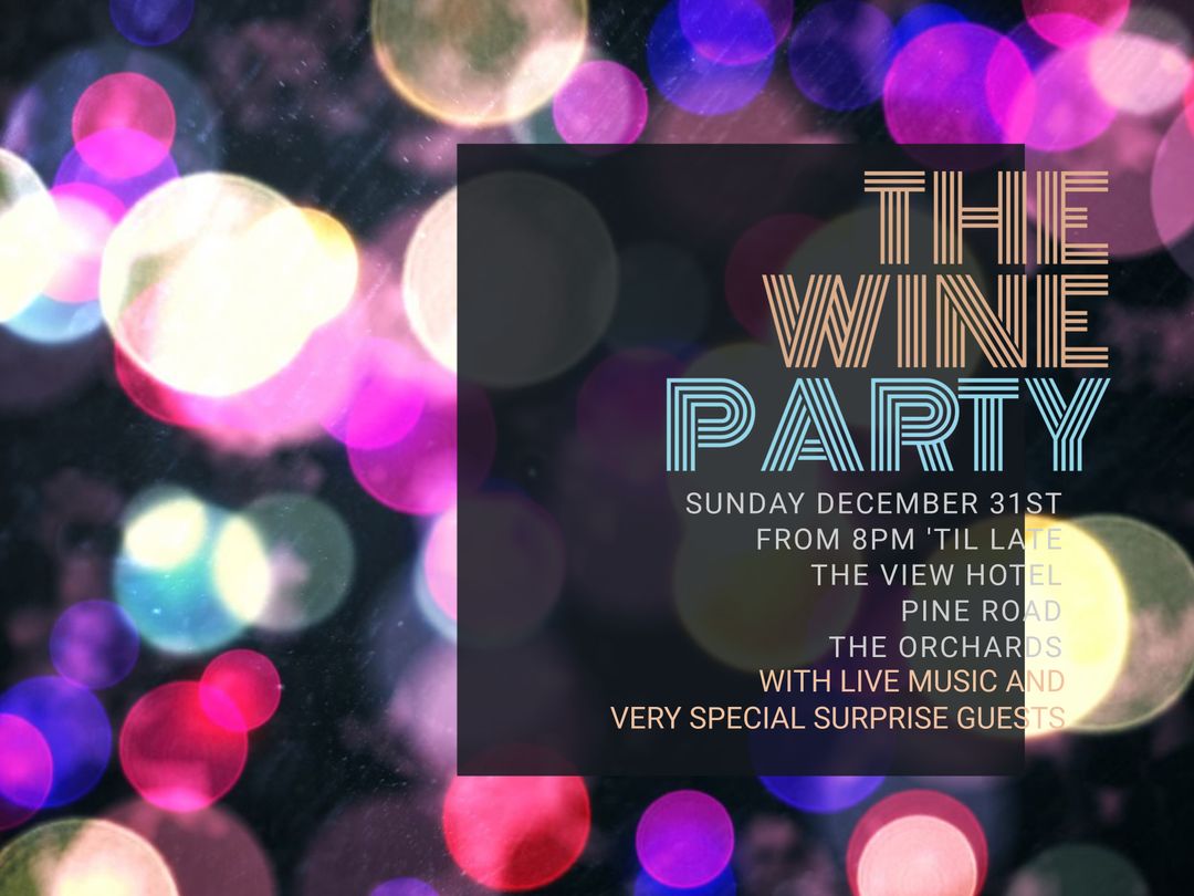 Festive New Year's Eve Wine Party Invitation with Colorful Bokeh Lights