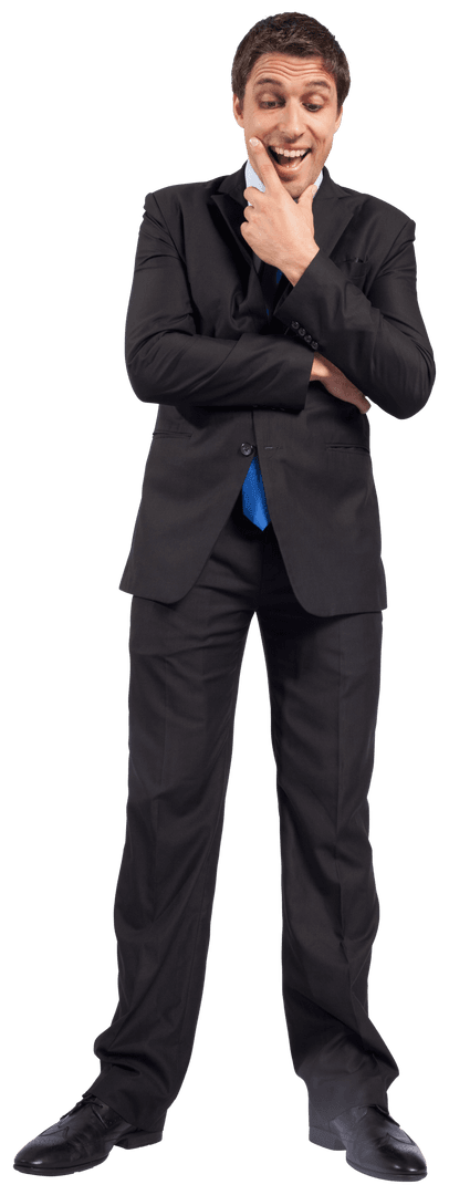 Caucasian Businessman in Suit Pondering on Transparent Background