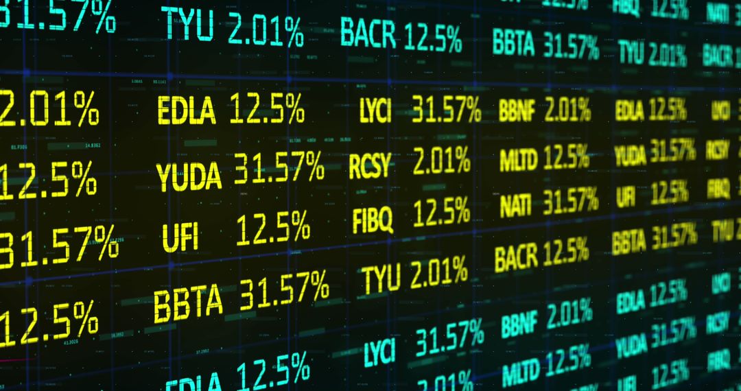 Close-Up of Financial Stock Market Ticker Data Display