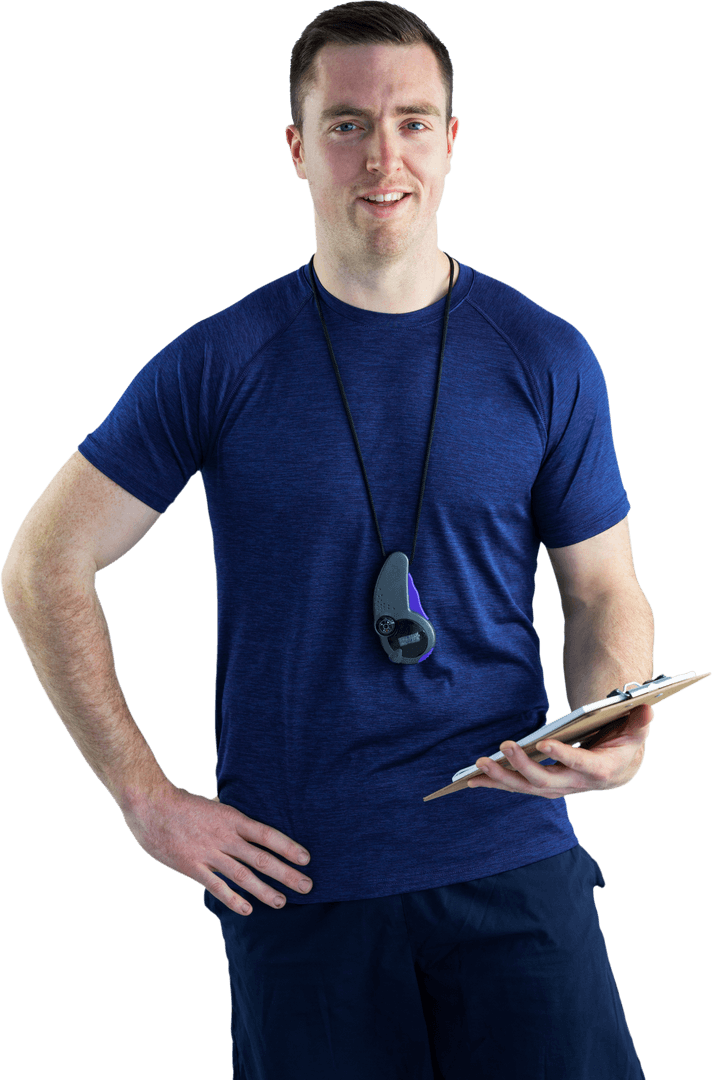Athletic Male Trainer Using Clipboard with Transparent Background