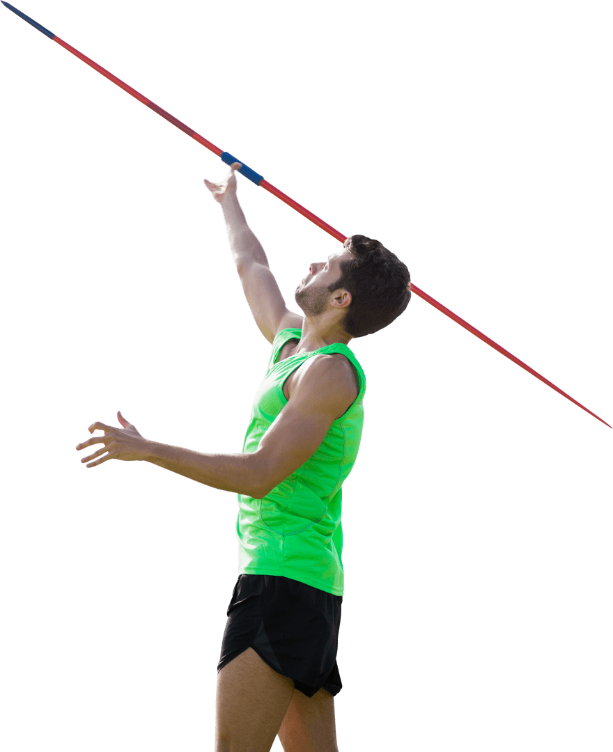Male Athlete Throwing Javelin Isolated on Transparent Background