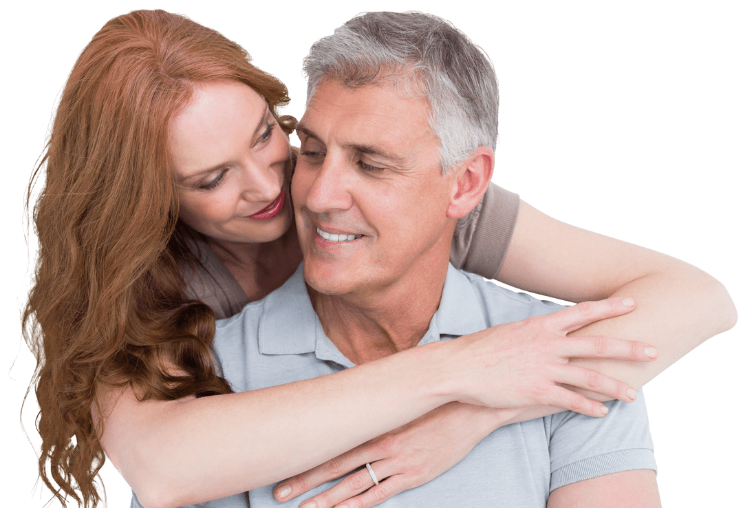 Transparent Romantic Caucasian Couple Embracing and Smiling Warmly