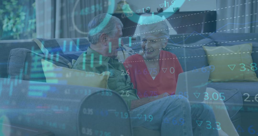 Senior Couple Analyzing Financial Data with Laptop at Home