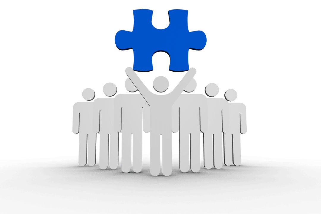 Transparent Leader Holding Puzzle Trophy in Team Setting