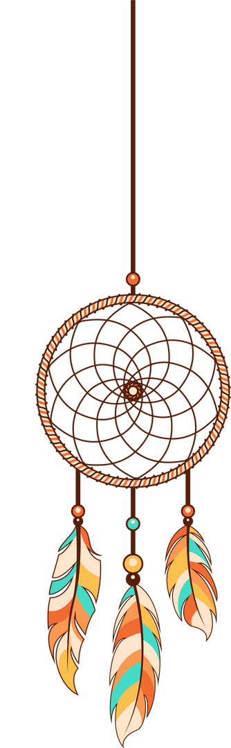 Boho Dreamcatcher with Feathers on Transparent Background