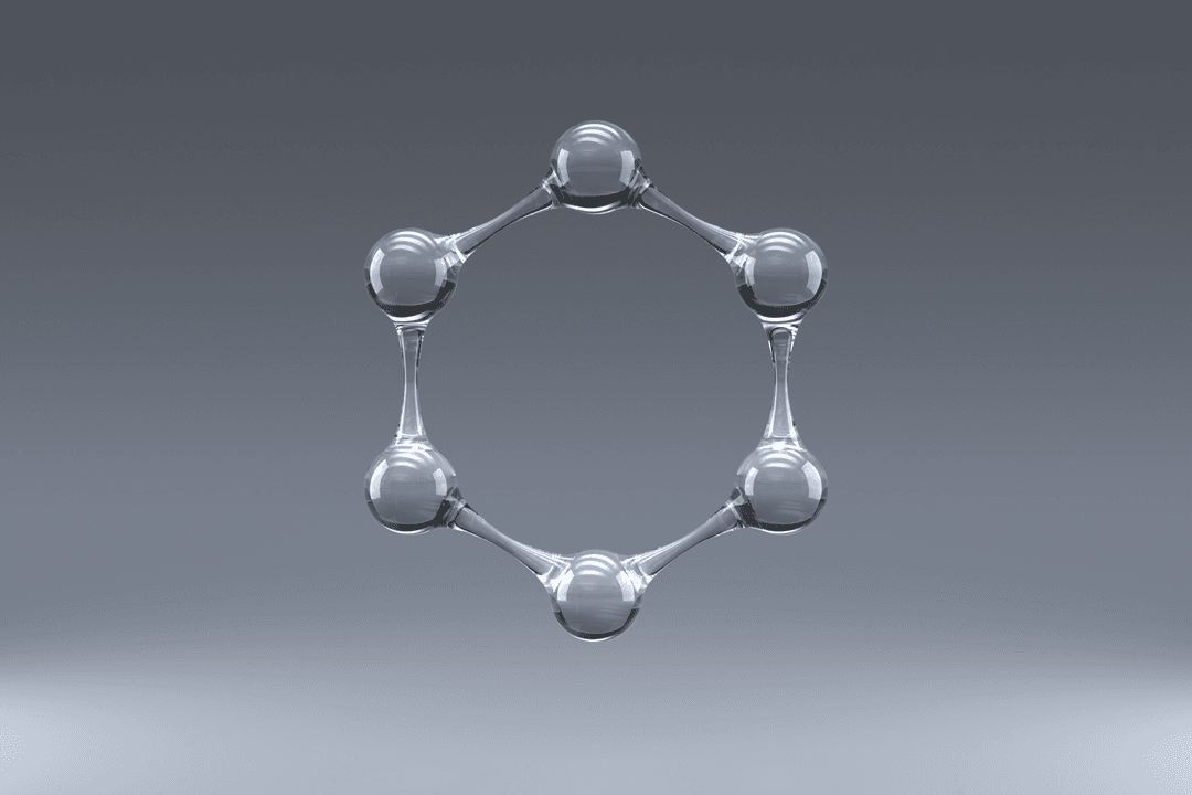Six Transparent Linked Spheres Forming Hexagon with Minimalist Style