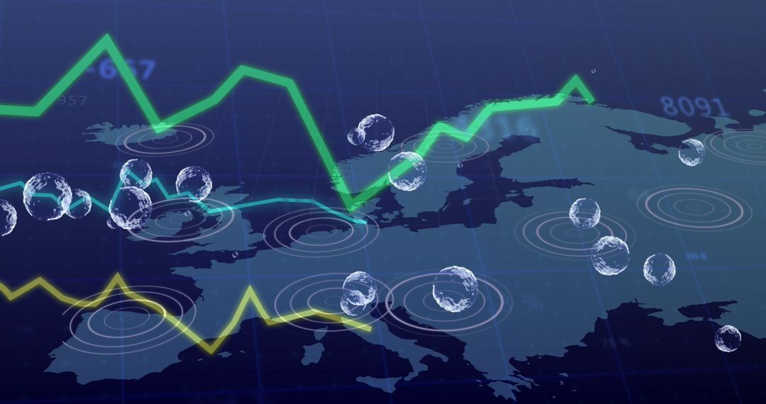 Data Processing Overlay on Map of Europe Financial Concept