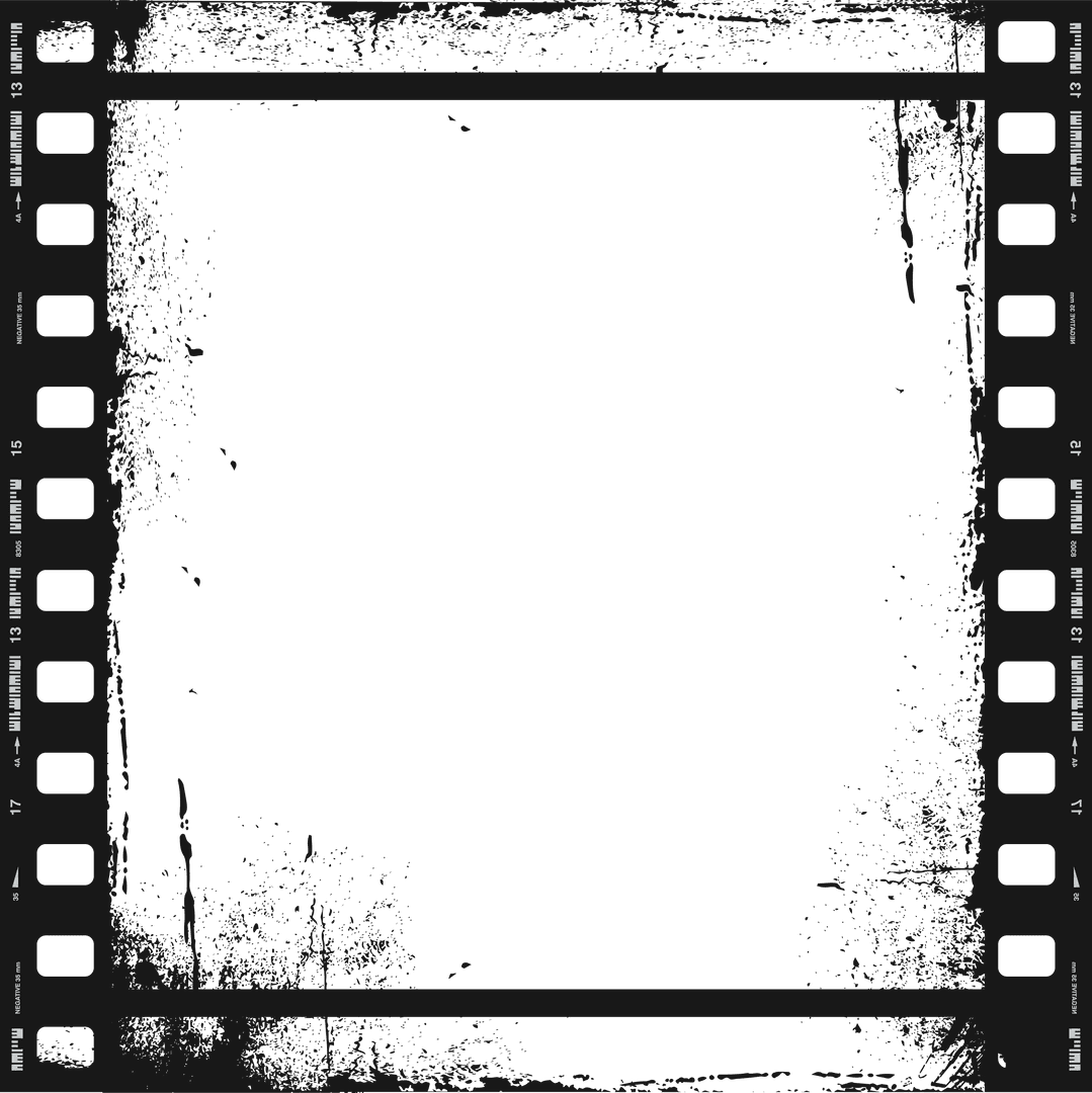 Grunge Sprocket Filmstrip Frame on Transparent Background