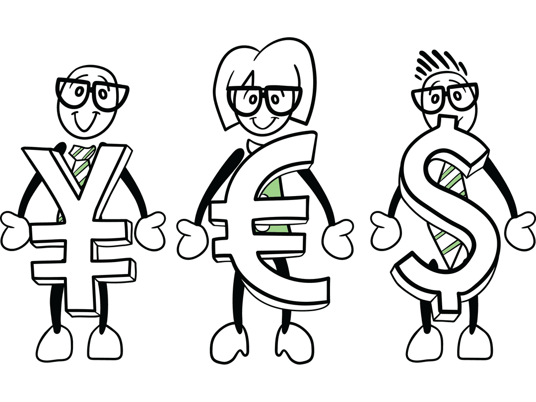 Cartoon Characters Holding Transparent Currency Symbols