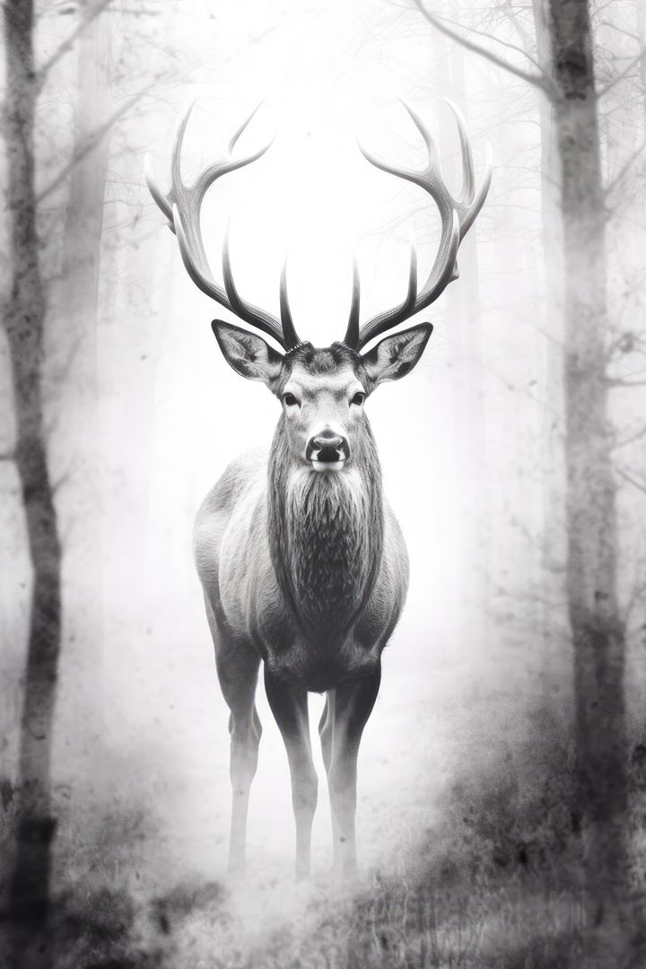 Black and white portrait of deer in misty forest, created using generative ai technology - Free Images, Stock Photos and Pictures on Pikwizard.com