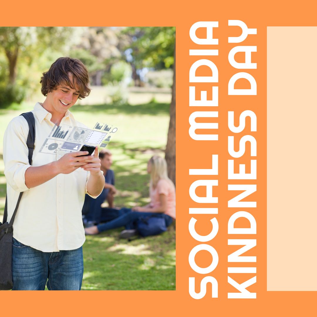 Young Man Engaging in Online Community on Social Media Kindness Day