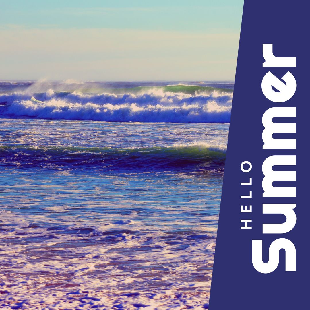 Vibrant Ocean Waves with Hello Summer Greetings
