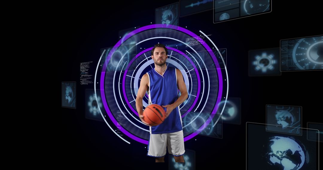 Basketball Player in Virtual Digital Interface Environment - Free Images, Stock Photos and Pictures on Pikwizard.com