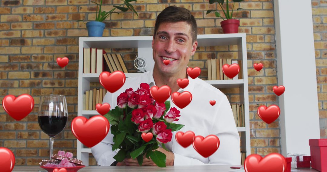 Romantic Proposal at Home with Red Roses on Video Call