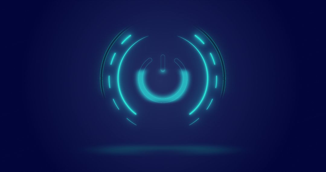 Glowing Blue Power Button with Futuristic Digital Elements