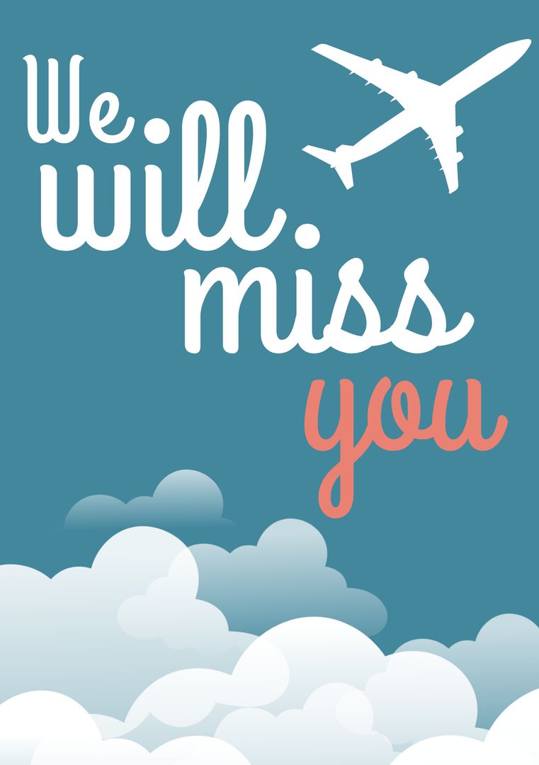 Farewell Message with Plane Flying Above Clouds on Blue Background - Download Free Stock Templates Pikwizard.com