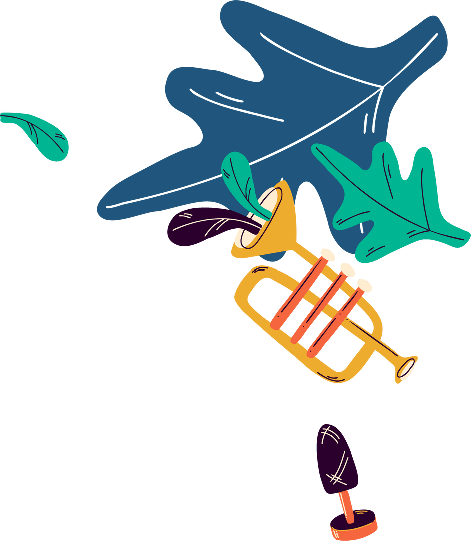 Abstract Transparent Background with Trumpet and Leaves