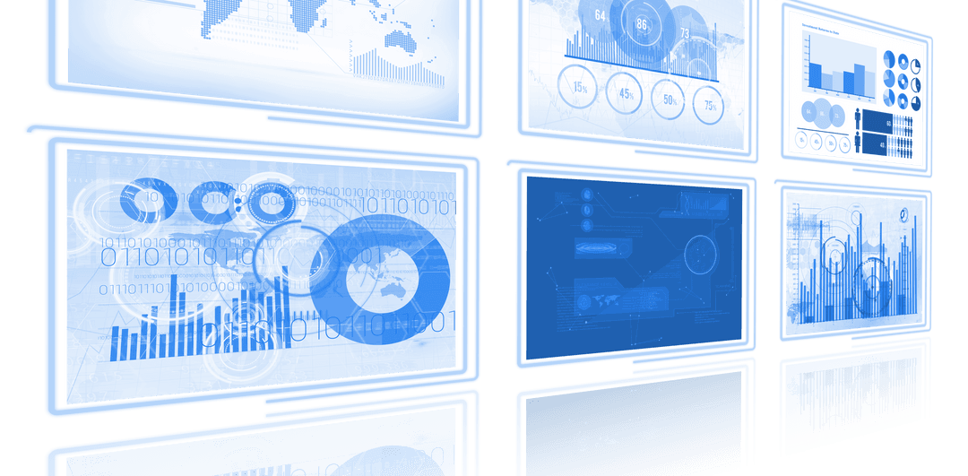 Futuristic Transparent Screens With Blue Graphs and Charts