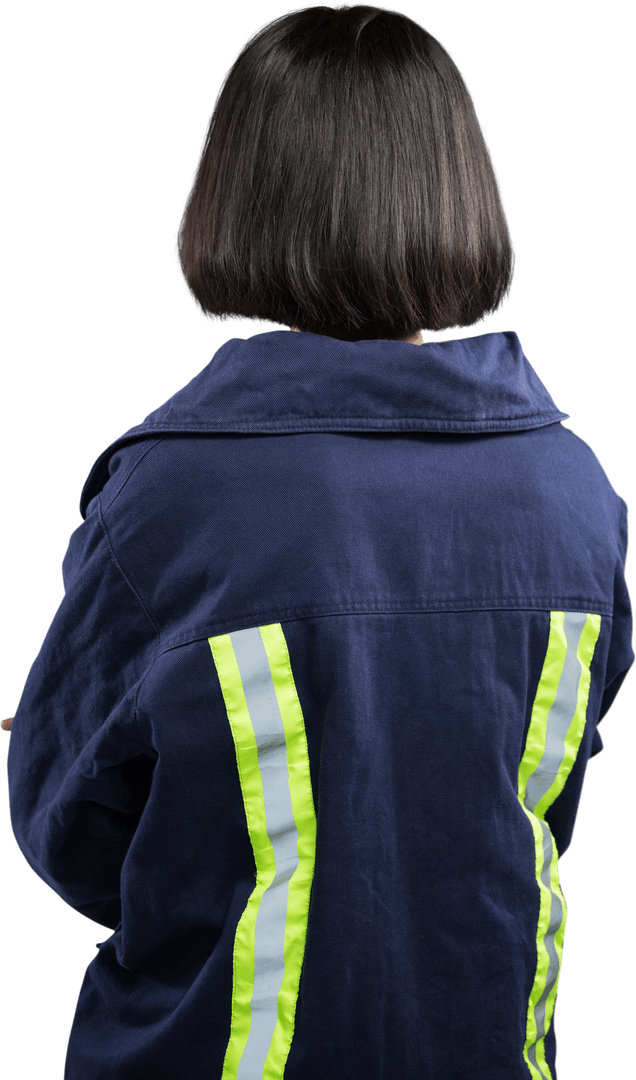 Transparent Rear View of Female Architect in Reflective Safety Jacket