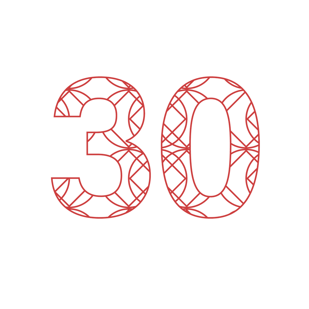 Intricate 30 with Geometric Lines on Transparent Background