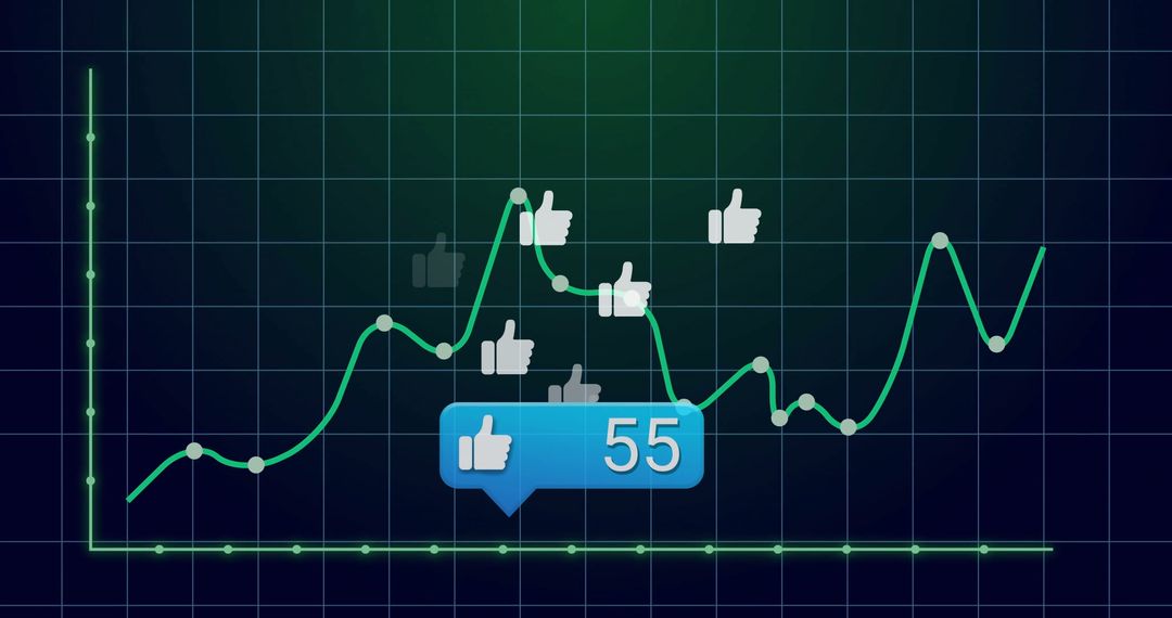 Green Graph with Thumbs-Up Notifications Symbolizing Positive Data Trends