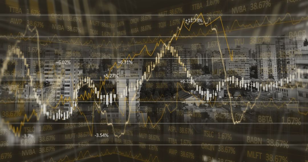 Financial Data Analysis Digital Interface Over Cityscape