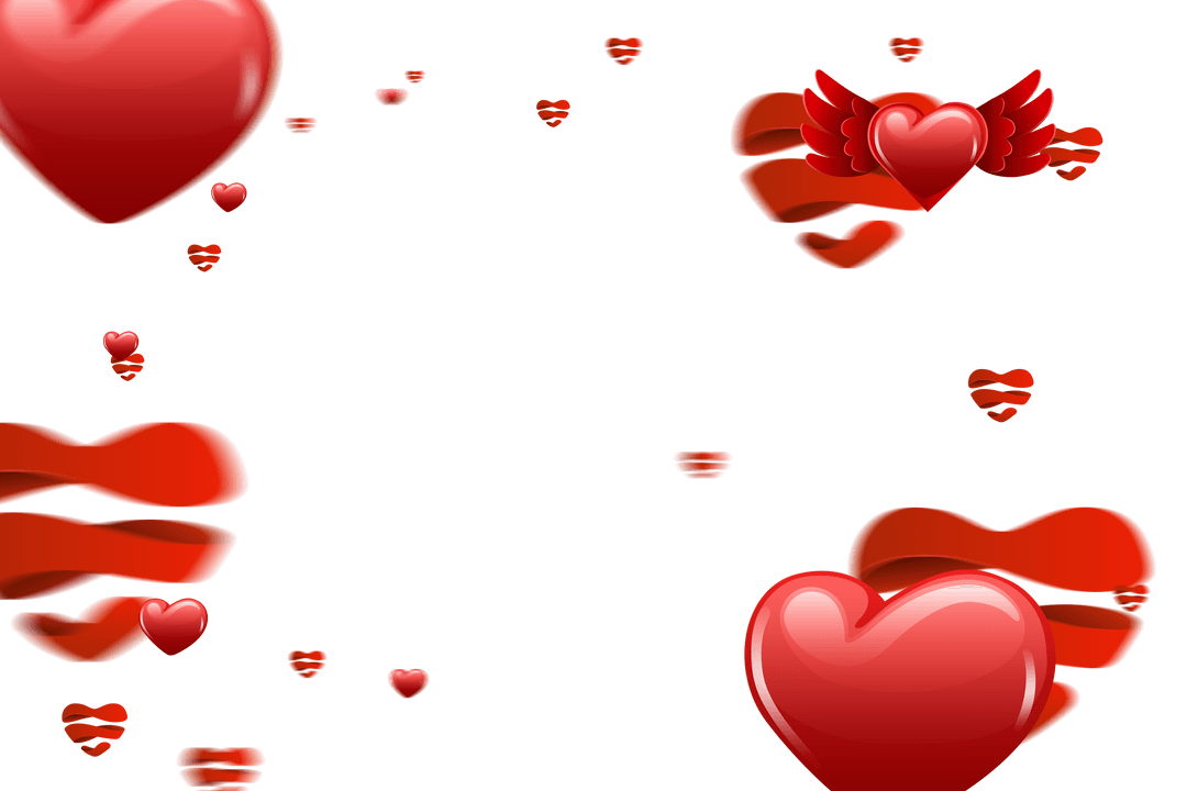 Floating Red Hearts with Wings on Transparent Design