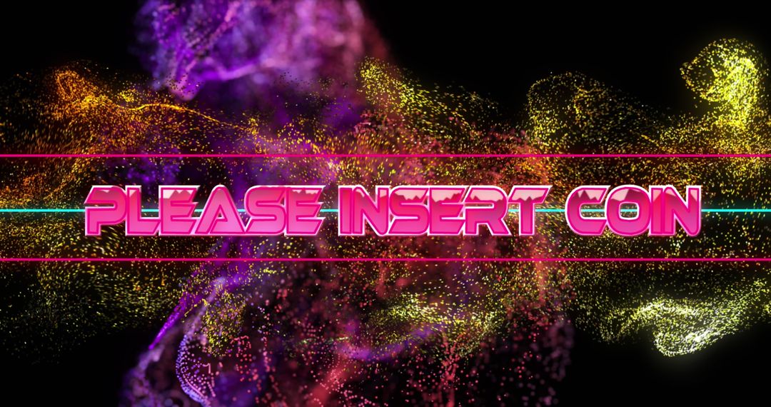 Digital Insert Coin Sign with Futuristic Neon Waves