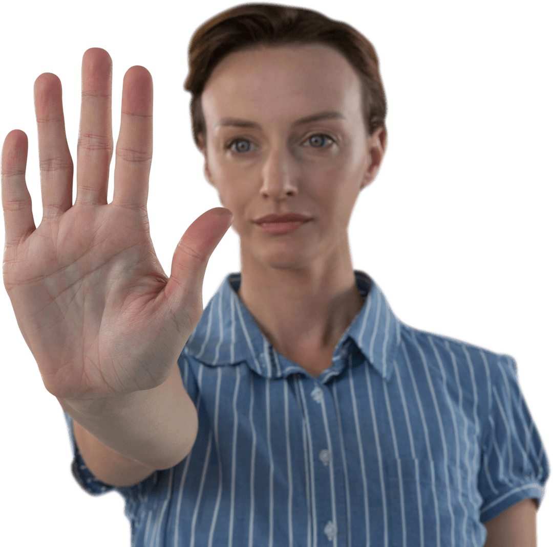 Confident Young Woman with Hand Raised Transparent Background