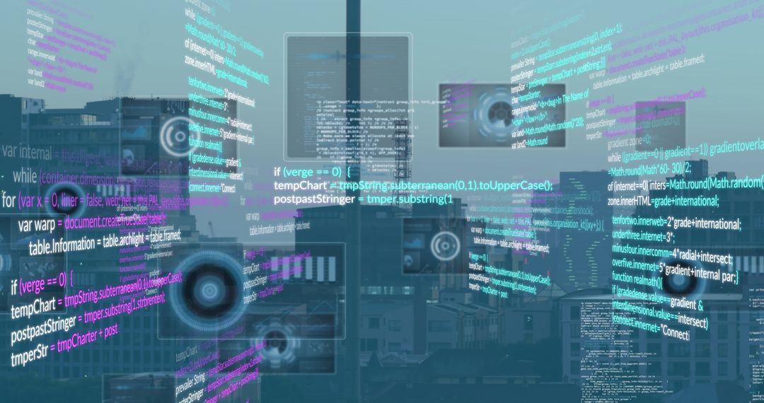 Digital Interface Technologies Over Cityscape Background