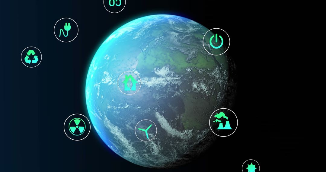 Digital Network of Environmental and Energy Icons Surrounding Earth