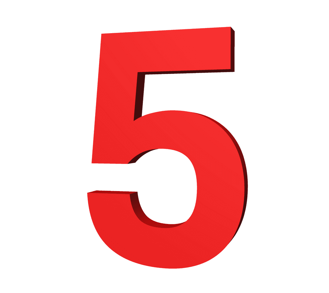 Vector Illustration Red Number 5 on Transparent Background
