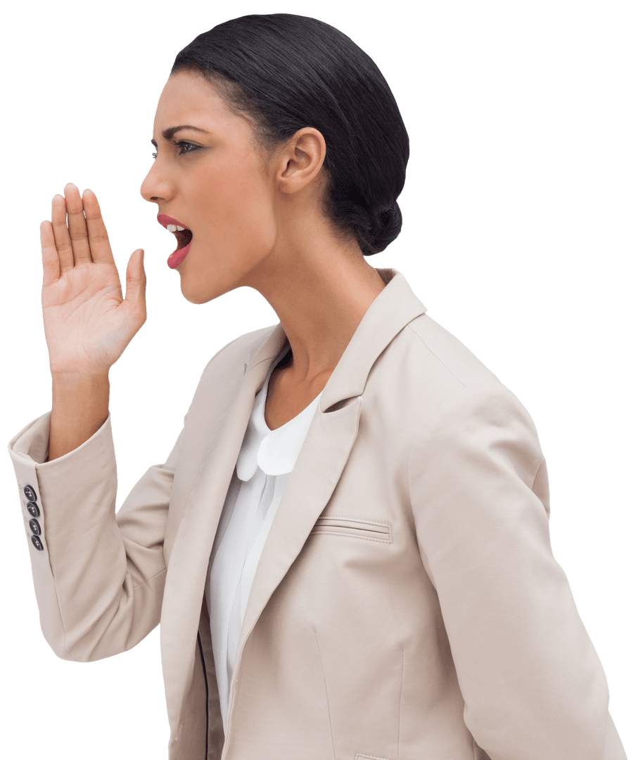 Transparent Confident Businesswoman Calling Outwards Gesture