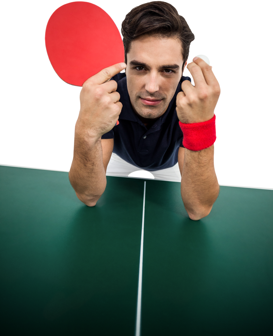 Confident Male Athlete Holding Paddle and Ball at Table Tennis Table, Transparent Background - Download Free Stock Images Pikwizard.com