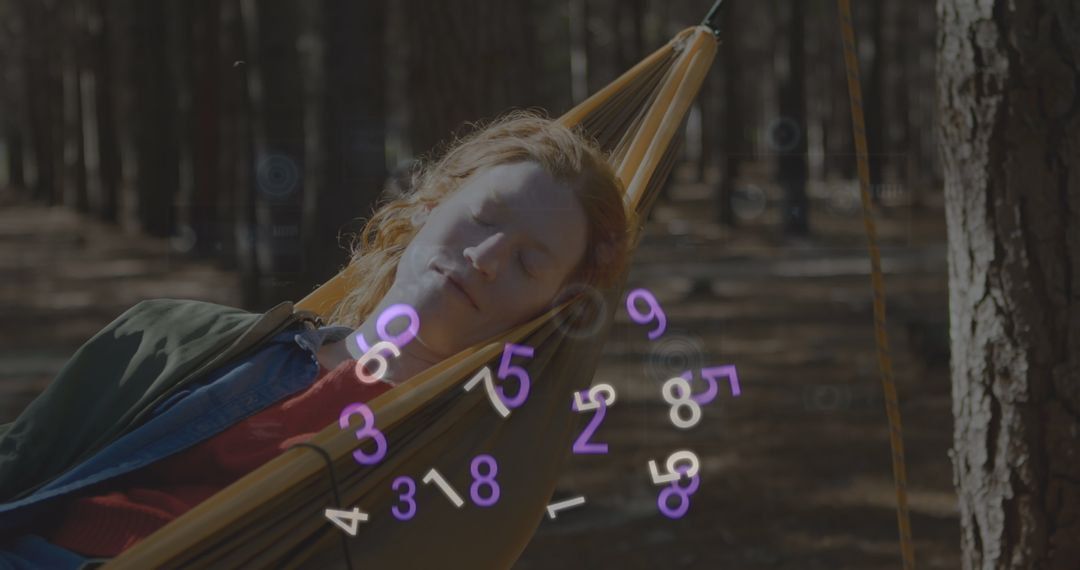 Digital Data Concepts with Relaxed Woman in Hammock Outdoors